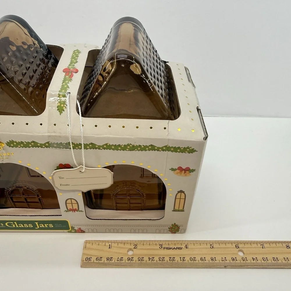 Target Amber Glass Gingerbread House Canister Cookie Jar Kitchen Home Decor Set